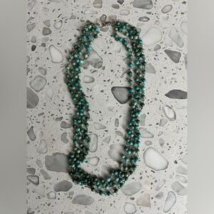 Turquoise and Silver Beaded Necklace 22 inches around